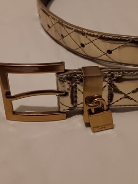 Kurt Geiger Metallic Gold Quilted Belt with Padlock Charm
